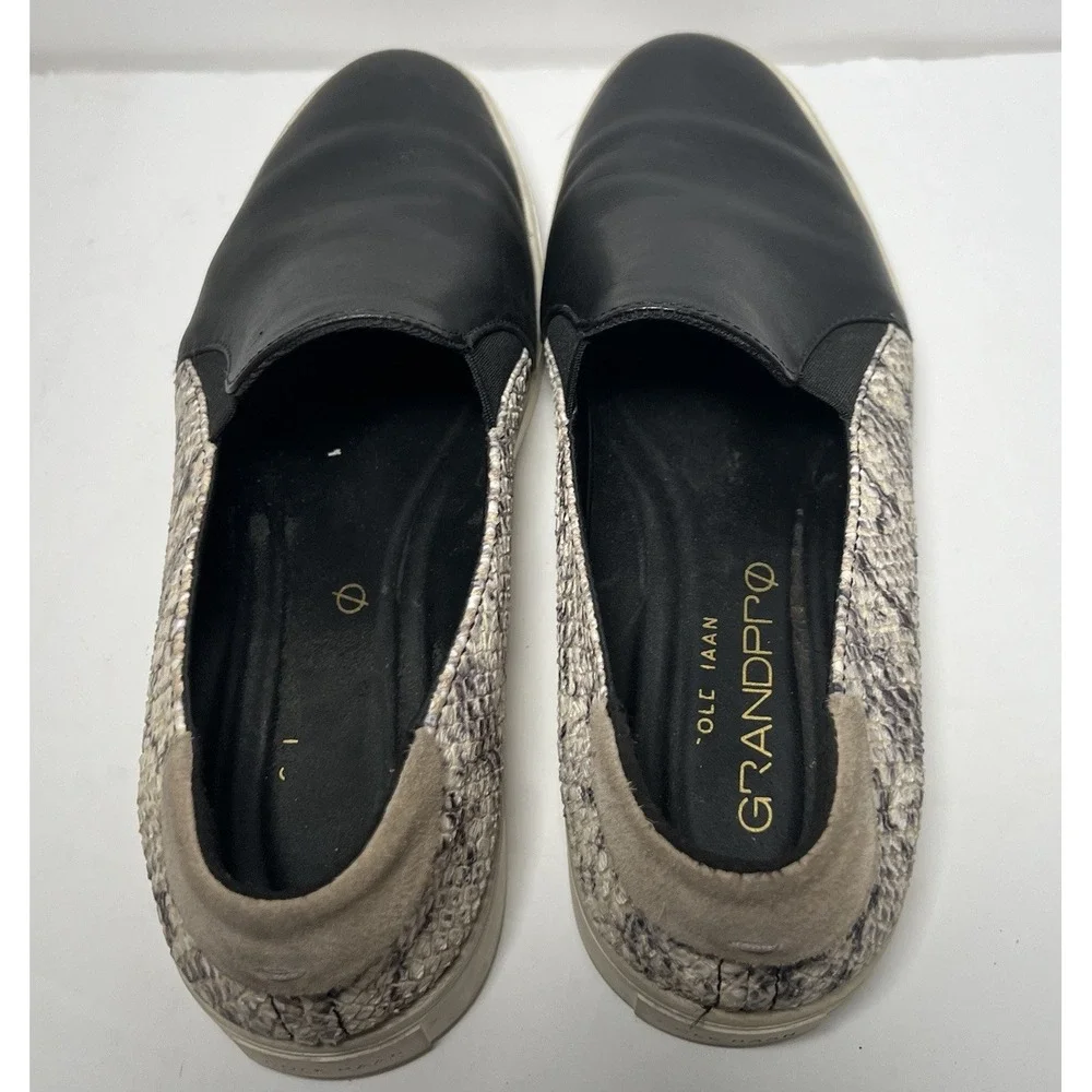 Cole Haan Grandpro W15434 Womens 8.5 B Black Leather & Snakeskin Slip-On Loafers